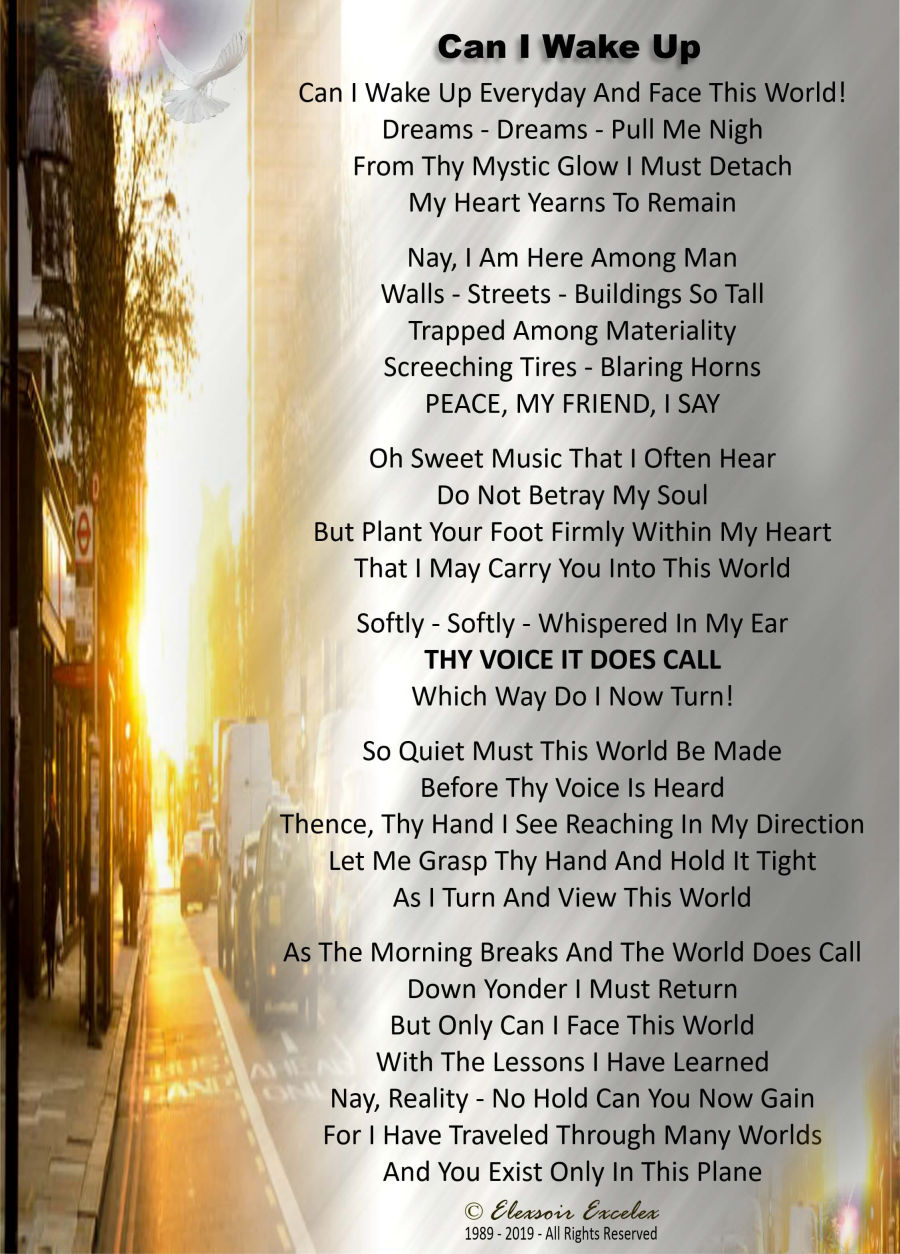 Poem - Can I Wake Up - Transformation Poetry Series - Copyright 1989-2019 Elexsoir Excelex Thou Art